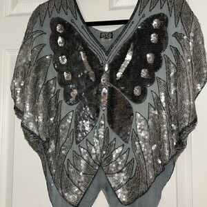 Silver Silk Sequin Butterfly Blouse